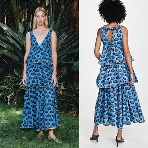 NWT RHODE Leela Ikat Azure Layered Cotton Tropical Geometric Maxi Dress